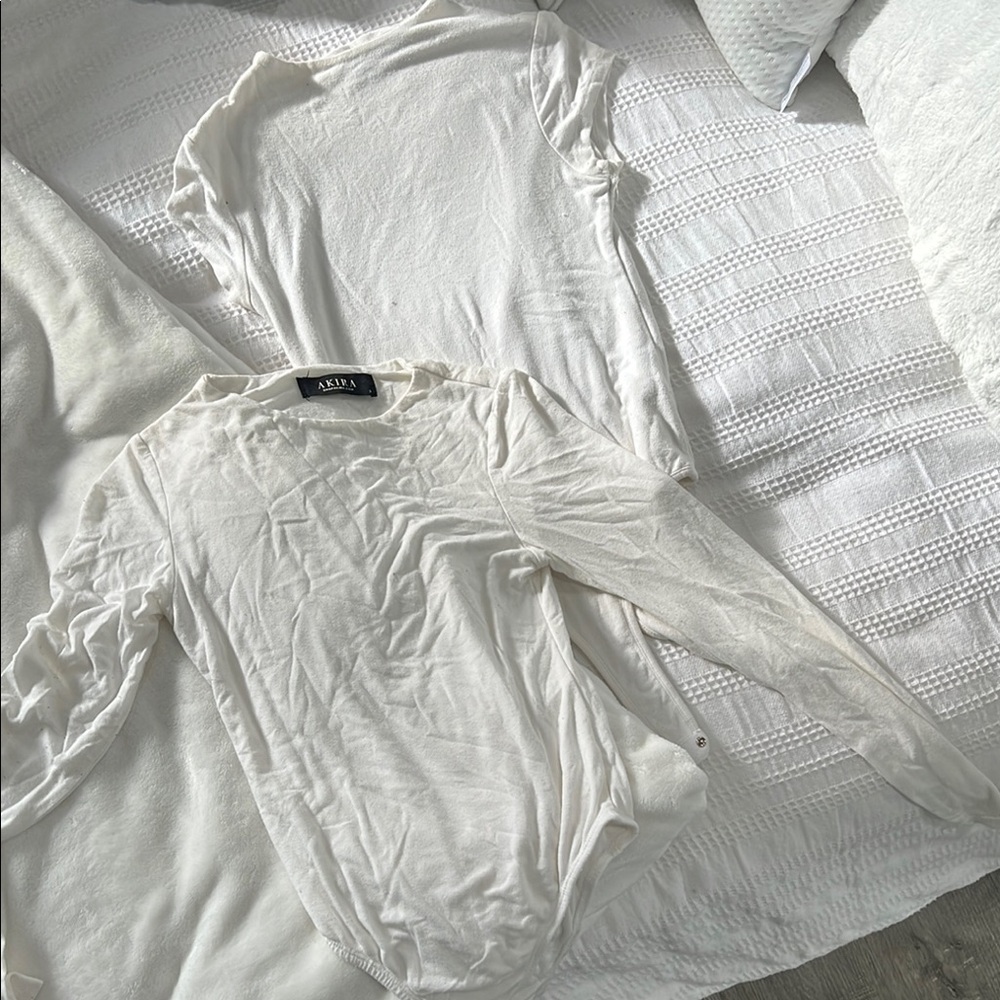 Aritzia White Ribbed Long Sleeve Polo Bodysuit